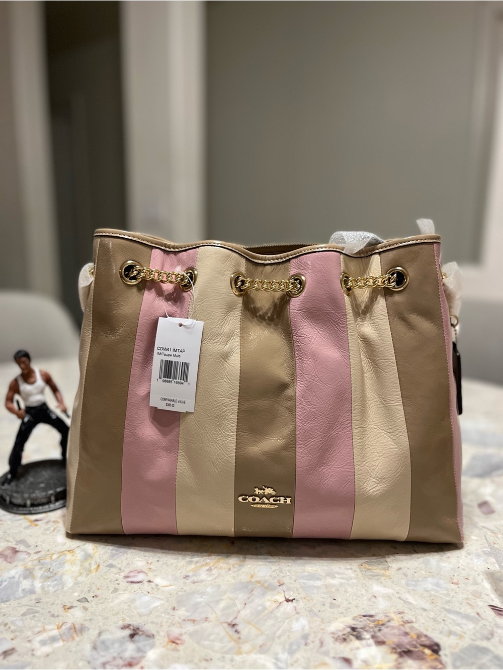 Coach Evelyn Shoulder Bag With Striped Patchwork NWT